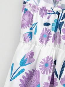 SHEIN Sparklyn Đầm hai dây kiểu dáng dành cho bé gái tuổi teen, eo thon, viền bèo nhún, họa tiết hoa retro, có đường viền trang trí, phù hợp mặc hàng ngày, đi du lịch, chụp ảnh, dã ngoại mùa hè. - Nhiều màu - Xem 7