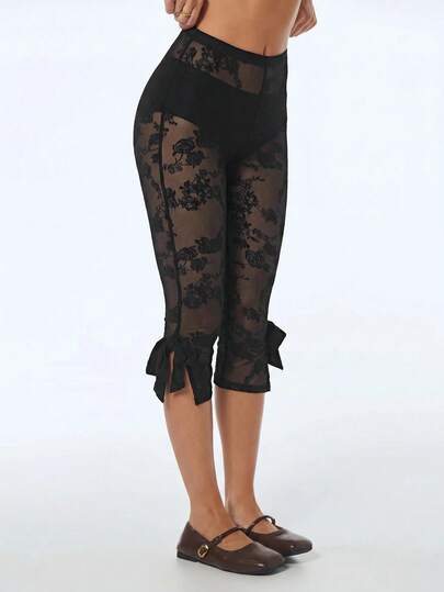 SHEIN ICON Damen Spitze Patchwork Schwarze Hose