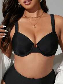 Swim Mod Plus Size Women's Solid Color Sweet Girly Style Tie Back Bikini Top - Black - View 3