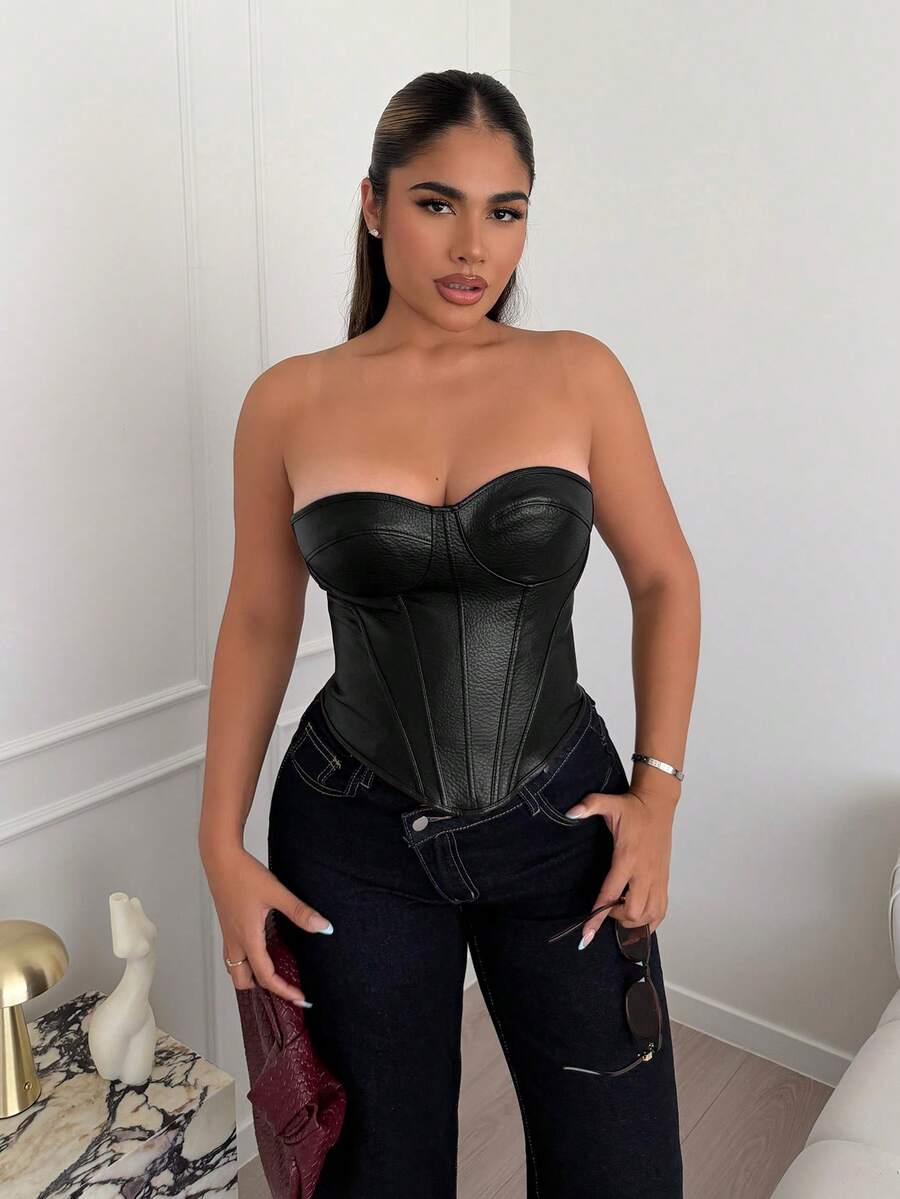 Maria Perezxox 女款時尚性感純色交叉露背抹胸上衣黑色 - 黑色 - 查看 1