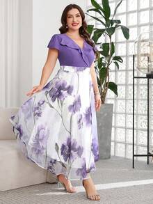 Reflora 大码女士优雅印花连衣裙，夏季婚礼宾客礼服 - 彩色 - 查看 6