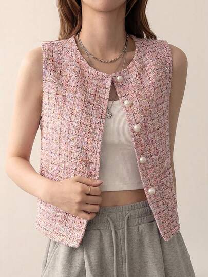 DAZY Áo vest mỏng không tay cổ tròn, kiểu dáng thanh lịch cho nữ mùa hè.
