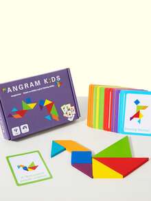 MINKOJA MINKOJA Kids Creative Wooden Tangram Puzzle Double-Sided Pattern Cards Geometric Shape Learning Focus & Thinking Training Parent-Child Interactive STEM Educational Early Learning Toy - Multicolor - View 6