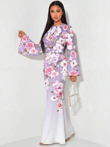 Modelyn Women's Elegant Bell Sleeve Backless Tie Waist Fishtail Hem Dress - White - View 8