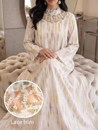 Yasmyna Women's Lace Decorated Arabic Style Dress