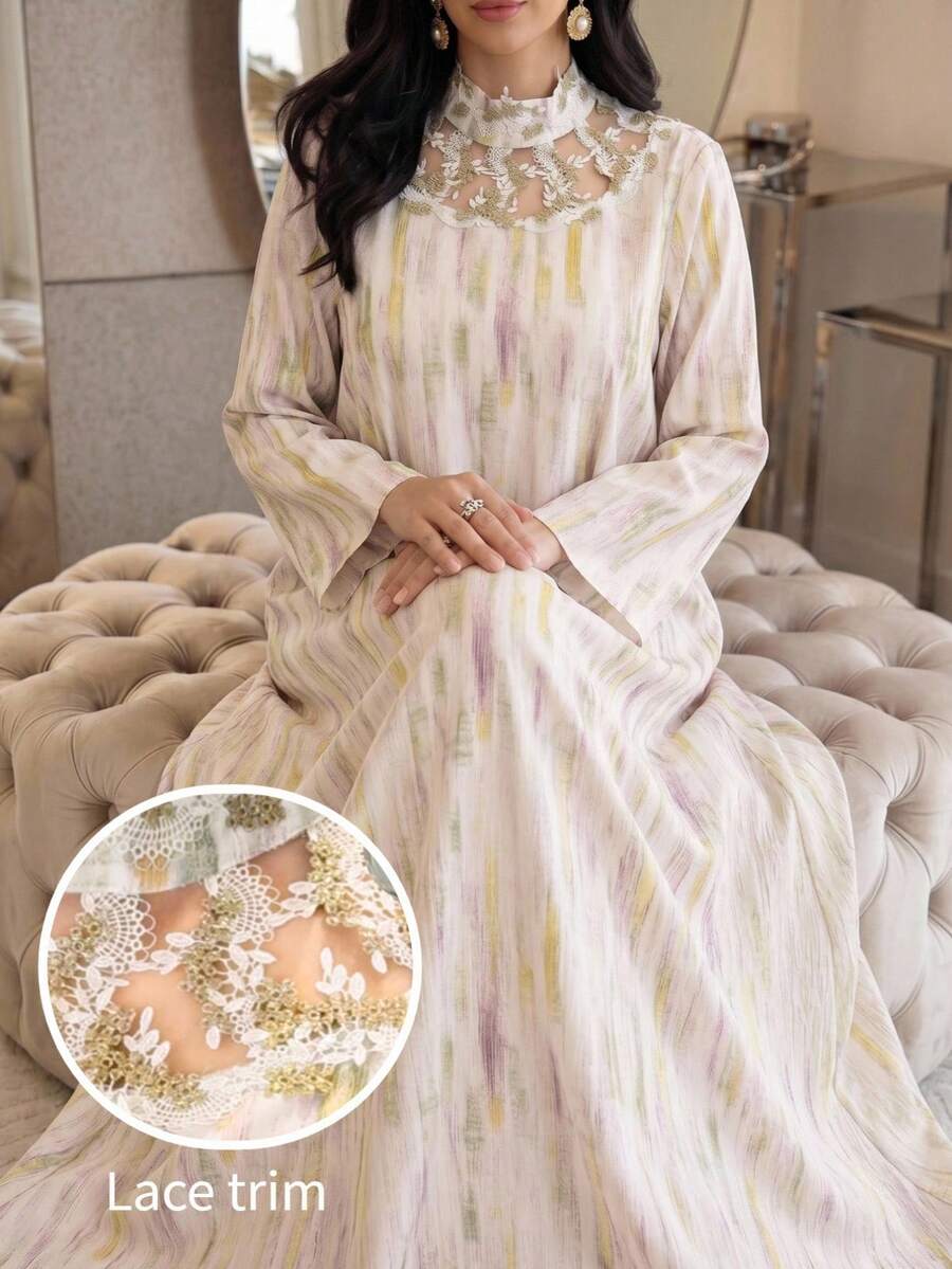 Yasmyna 女士蕾丝装饰阿拉伯风格连衣裙 - 彩色 - 查看 1