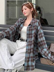 DAZY Women's Spring & Fall Long Sleeve Plaid Shirt,Long Sleeve Tops,Back To School Clothes,Flannels Women - Blue - View 6
