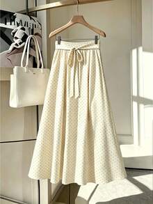 GlowEve CURVE Plus Size Polka Dot A-Line Skirt, High Waist Flared Design, Suitable For Spring/Summer, Vacation, Daily Commute, Gathering, Party Fall - Apricot - View 8