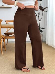 Enliva Pantalones de pierna acampanada con cintura ancha de talla grande, para Body con forma de manzana y redondeado - Marrón - Ver 8