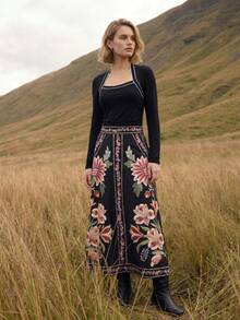 CAJUNI Tropical Vacation Boho Tufting Flowers Cute Long Skirt - Multicolor - View 8