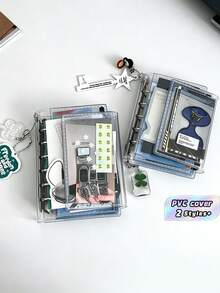 Cuaderno de hojas sueltas transparente A7, páginas interiores en blanco, cuaderno de hojas sueltas transparente, cuaderno de pegatinas, cuaderno de cuero suave, página reemplazable de PVC transparente, carpeta portátil de gran capacidad, adecuado para álbum de fotos y almacenamiento de pegatinas hechas a mano - transparente - Ver 1