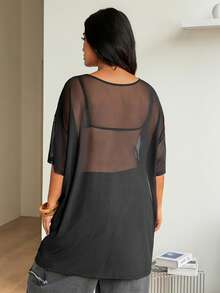 Coolane Women's Plus Size Summer Fall Brunch Date Night Party Rave Sexy Crew Neck Short Sleeve Sheer Top Inclusive Sizing Black Halloween - Black - View 4