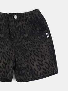 SUMWON Quần short denim họa tiết da báo cho bé trai, cạp chun và cài nút, phong cách thường ngày mùa hè. - màu nâu - Xem 3