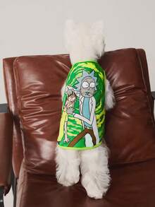Rick and Morty X SHEIN 1 件卡通图案印花宠物背心，猫咪衣服，狗狗衣服，尺码 XXS-XXXXL，特小号，特大号，传送门，漩涡，瑞克，莫蒂。 - 綠色 - 查看 2