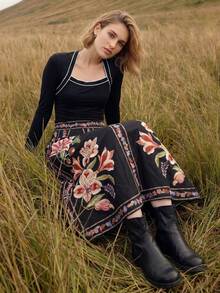 CAJUNI Tropical Vacation Boho Tufting Flowers Cute Long Skirt - Multicolor - View 3