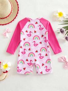 SHEIN 女婴/幼儿彩色印花长袖泳衣 - 彩色 - 查看 2