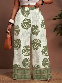 Slaydiva Plus Size Women's Summer Boho Flowy Beach Holiday Floral Pattern Loose Wide Leg Pants, Fashion Influencer Style Casual Daily Fall - Multicolor - View 5