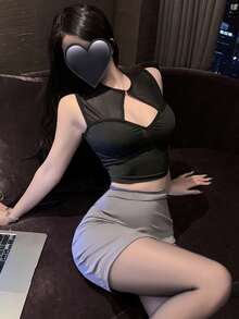 Dansine Sexy Secretary OL Bodycon Uniform Temptation Removable Sleepwear Set - Black - View 1