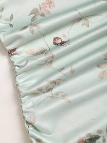 Sweetra Áo kiểu nữ in hoa, bèo nhún, buộc dây phía trước - Màu xanh Cadet - Xem 4