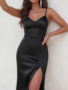 Aloruh Criss Cross Backless Bridesmaid Dress Black Elegant Formal Evening Prom Wedding Guest Gown, For Graduation, Dinner Party Dress - Black - View 4