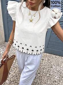 Serisse Women's Floral Print Round Neck Cap Sleeve Blouse,Summer Top Elegant - White - View 6