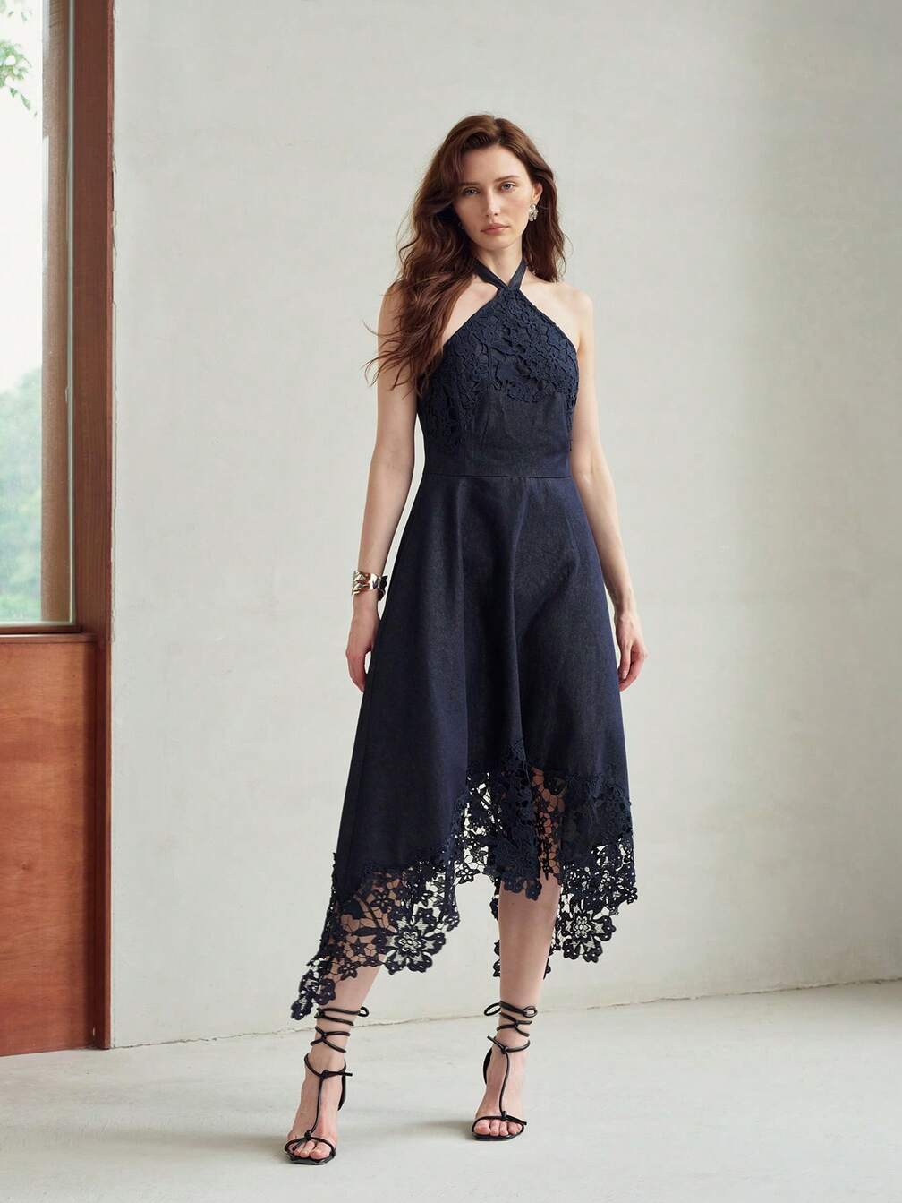 halter neck denim dress Renita Halterneck Button Maxi Blue or no bra BDG Real Talk Seamed Denim