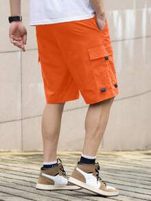 Manfinity Homme Men's Solid Color Cargo Pocket Casual Loose Shorts - Orange - View 2