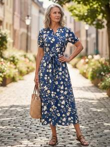 EMERY ROSE Vestido casual de mujer con estampado en toda la prenda y manga corta - Multicolor - Ver 6