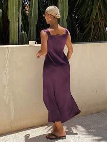 Livesso Women's Contrast Lace Thick Strap Elegant Mermaid Nightgown - Purple - View 2
