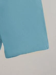 SHEIN Streecool Kids 男童休闲椰树标语印花短袖圆领T恤和短裤套装（2件套），适合夏季日常休闲穿着、度假、海滩度假。 - 淺藍色 - 查看 5