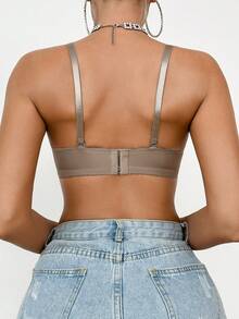 SHEIN Women Bras With Underwire, Simple Solid Color Design - Coffee Brown - View 2