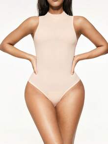 SHAPORA Women's Sleeveless Solid Color Bodysuit, Comfortable And Slimming, Suitable For Summer - Apricot - View 6
