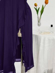 SHEIN ICON Plus Size Square Neck Ruffle Trim Fitted Dress, Suitable For Wedding Parties, Wedding Guest Attire, Romantic Spring Outfit - Purple - View 4