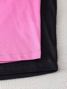 Teenage Girls' Hot Pink Tight-Fitting Pajama Set,Basic Round Neck Short Sleeve Shorts Homewear,Comfortable Snug Fit Summer Casual Family Matching - Multicolor - View 5