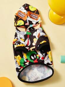 LOONEY TUNES X SHEIN 1 件卡通图案印花宠物连帽衫，猫咪衣服，狗狗衣服，尺码 XXS-XXXXL，特小号，特大号，小虫子，崔弟。 - 黑色 - 查看 4
