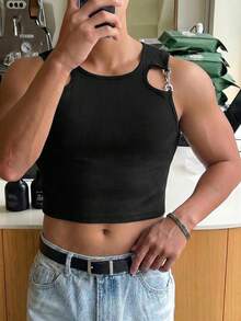 Manfinity Dauomo Men's Hollow-Out Metal Chain Sexy Vest - Black - View 5