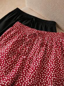 Elaquor Plus Size Solid Color Shorts With French Ruffle Hem - Red - View 3