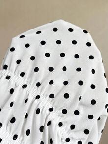 Elaquor Plus Size Colorblock Polka Dot Print Short Sleeve Shirt - Beige - View 7