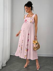 Momance Váy bầu không tay họa tiết hoa, Xuân/Hè - Hồng - Xem 3