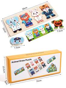 MINKOJA Wooden Animal Dress‑Up Toy Set For Kids, Logical Thinking & Parent‑Child Interactive Game, Suitable For Boys & Girls Over 18 Months Old - Multicolor - View 3