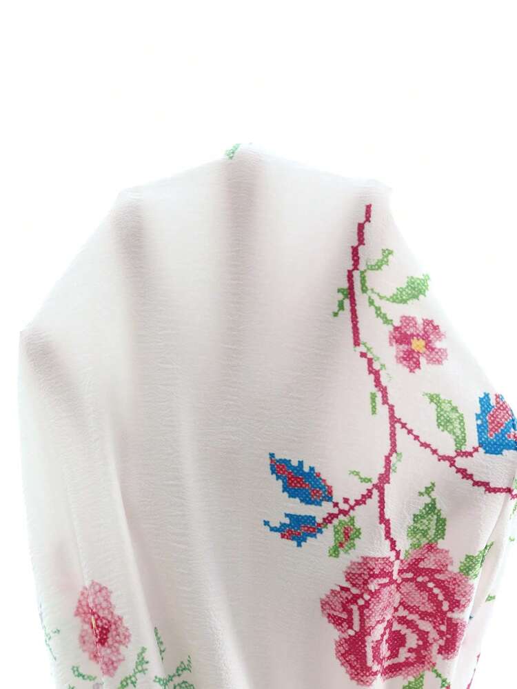 Plus Size Floral Print V-Neck Casual Shirt, Spring/Summer Summer Outfit For Women Festival Outfits Beach Vacation Holiday Country Concert