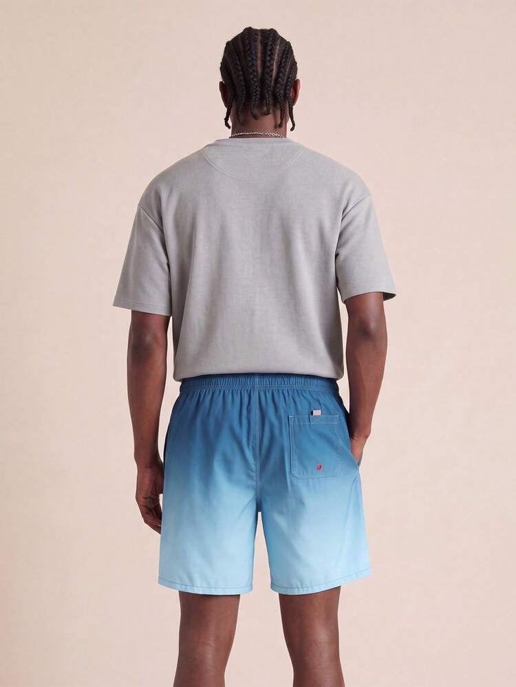 Men Patched Ombre Drawstring Swim Trunks