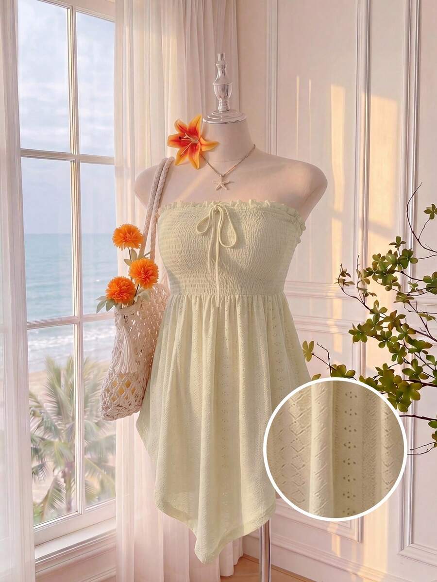 Comfortcana 大码女式夏季度假芥末黄针织休闲无袖上衣,百搭夏季款式:罩衫上衣、米色上衣、荷叶边上衣、蝴蝶结上衣、吊带背心和吊带衫 - 淡黃色 - 查看 1