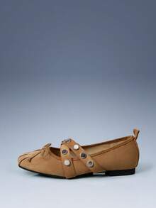 CUCCOO GRLICON Sandal đế bằng thời trang thường ngày, thiết kế đinh tán dành cho nữ. - màu nâu - Xem 6