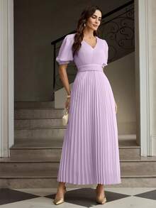 ZEYLAH 优雅褶裥长裙 - 淡紫色 - 查看 5