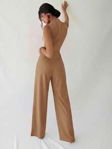 Firerie Bộ jumpsuit dài dáng chữ A thanh lịch dành cho nữ, thích hợp mặc hàng ngày, dự đám cưới, tiệc tùng, lễ hội âm nhạc, kỳ nghỉ, màu đỏ, trang phục giáo viên cho nữ. - Màu Khaki - Xem 2