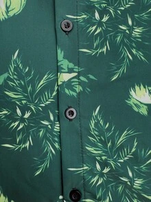 Genlund 男士夏季度假植物印花纽扣衬衫和短裤套装 - 綠色 - 查看 5