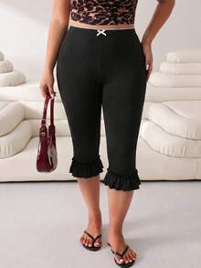 Solflare Quần legging lửng màu đen dáng rộng, bèo nhún, dành cho nữ, cỡ lớn. - màu đen - Xem 5