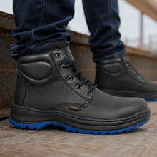 Genuine Leather Pleg Working Boot With Steel Helmet - Negro con azul - View 7