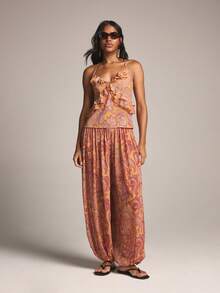 KSTM Paisley Print Ruffle Cami Top With Crossback Straps V-Neck Tie Detail Summer Vacation Boho Sleeveless - Multicolor - View 4